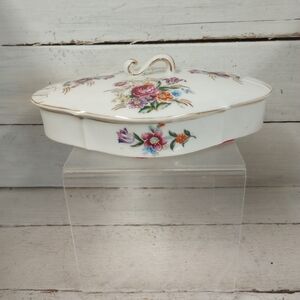 Vintage Thames Japan Covered Dish Trinket Jewelry Floral Hand Painted Gold Trim.